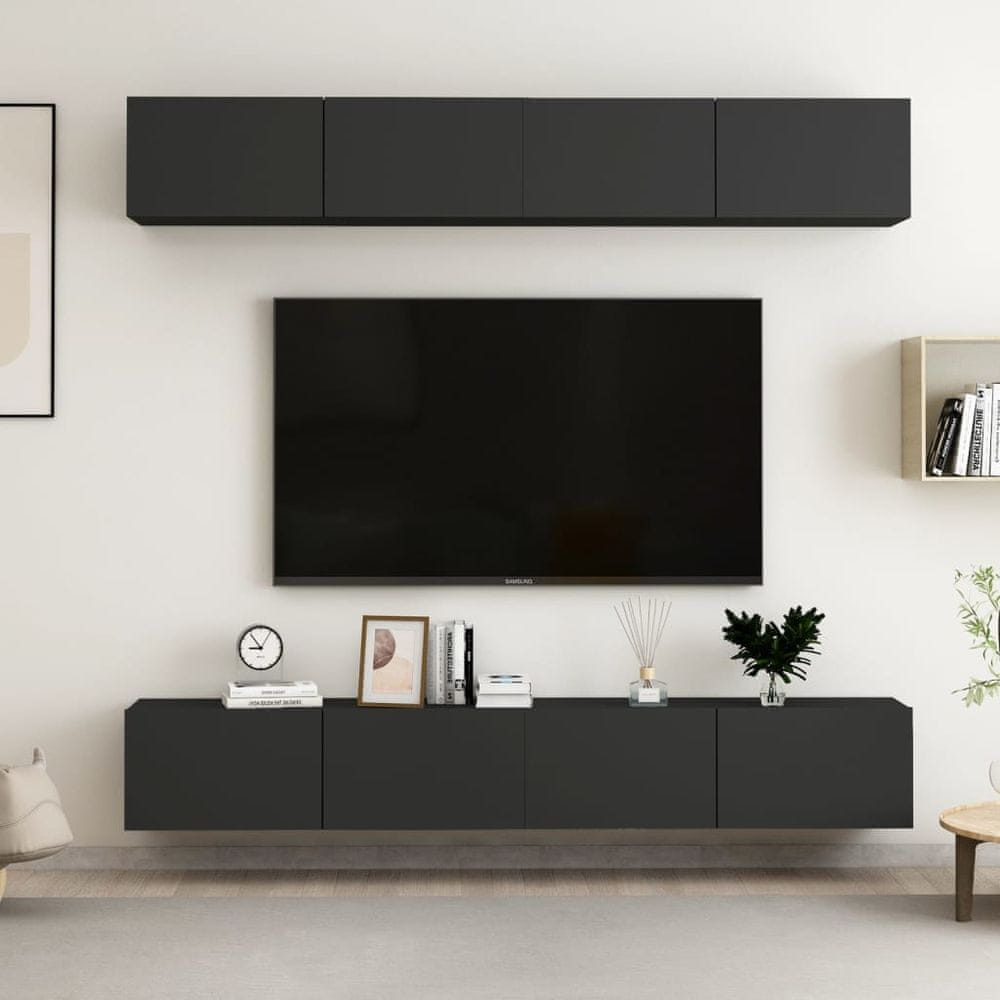 Vidaxl 4-dielna súprava TV skriniek čierna 100x30x30 cm drevotrieska